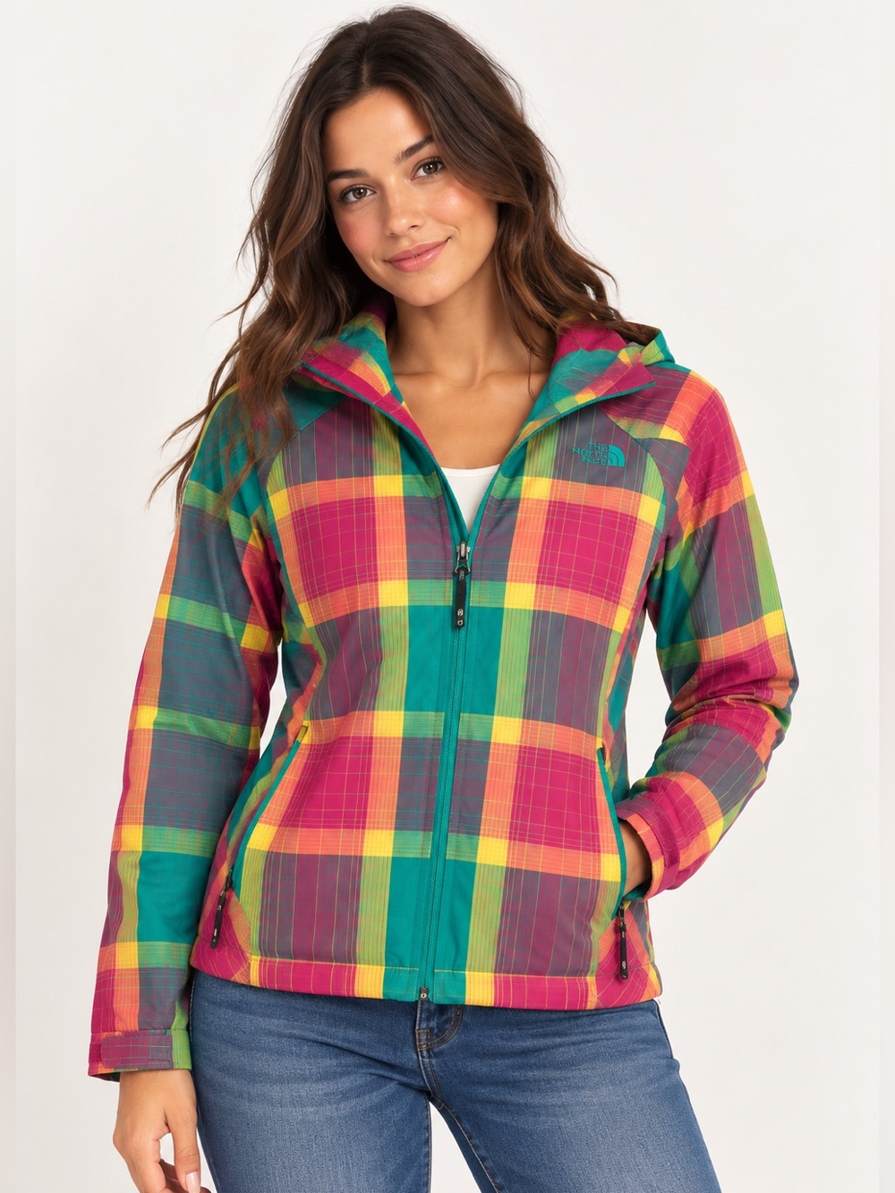 North face coat jacket rainbow plaid X-small